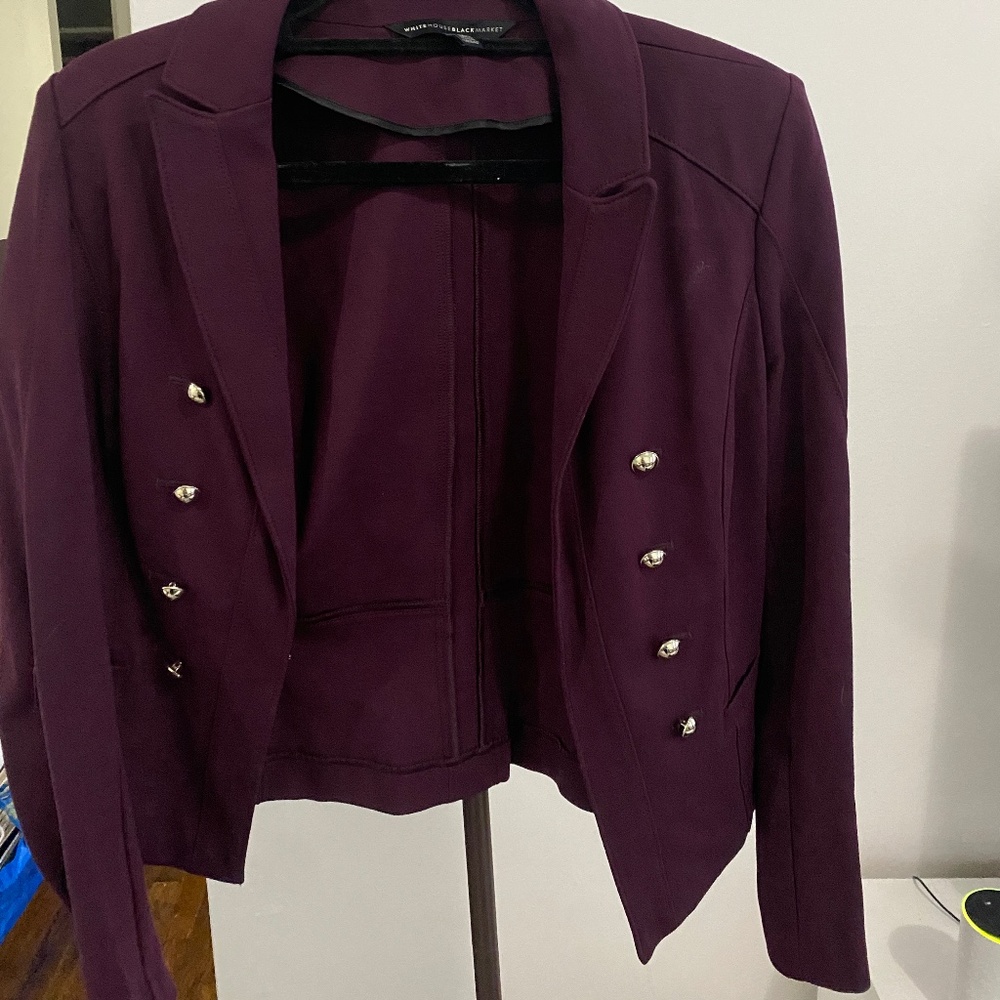 White House Black Market Crop Maroon Jacket Gold Buttons